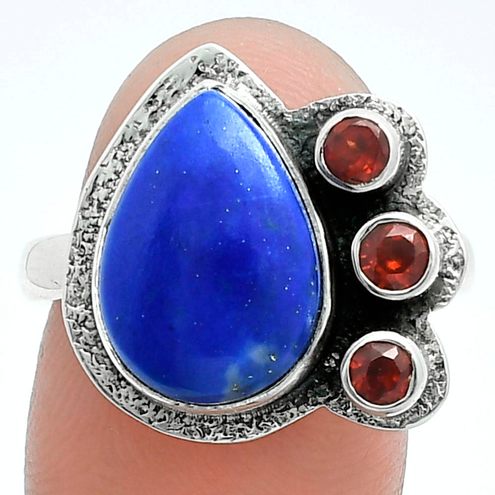 Premium Quality Lapis Lazuli - Afghanistan & Garnet Ring size-9 R-1655 42-ER13691