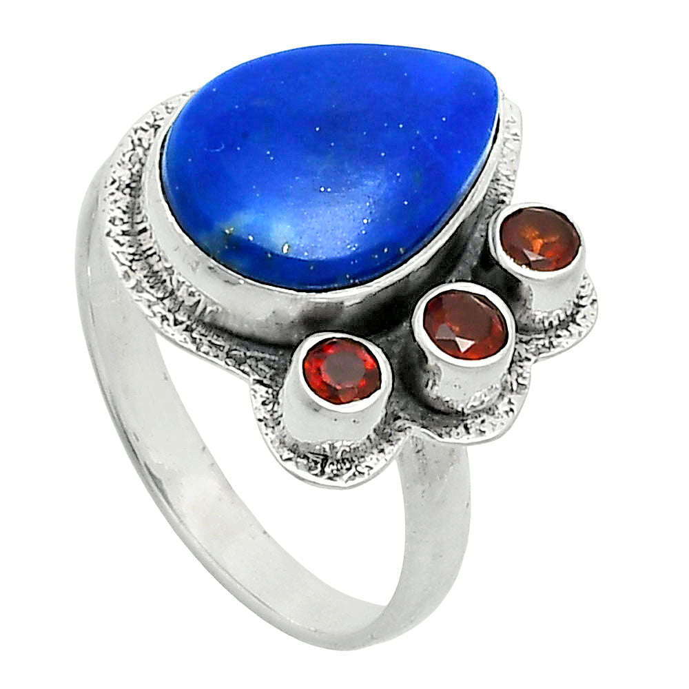 Premium Quality Lapis Lazuli - Afghanistan & Garnet Ring size-9 R-1655 42-ER13691