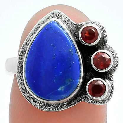 Premium Quality Lapis Lazuli - Afghanistan & Garnet Ring size-8 R-1655 42-ER13692