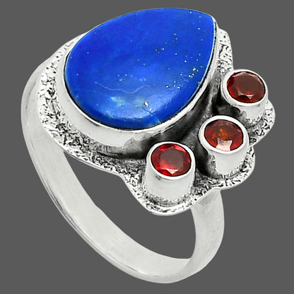 Premium Quality Lapis Lazuli - Afghanistan & Garnet Ring size-8 R-1655 42-ER13692
