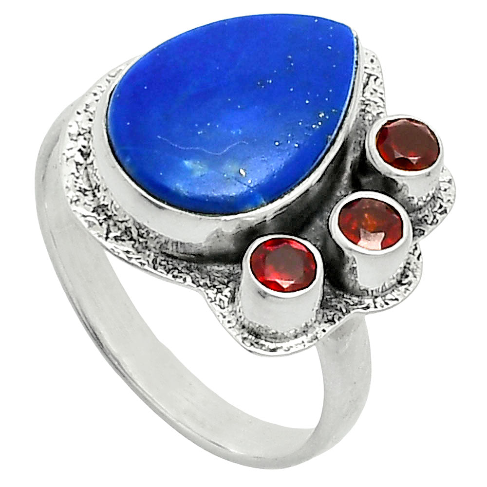 Premium Quality Lapis Lazuli - Afghanistan & Garnet Ring size-8 R-1655 42-ER13692