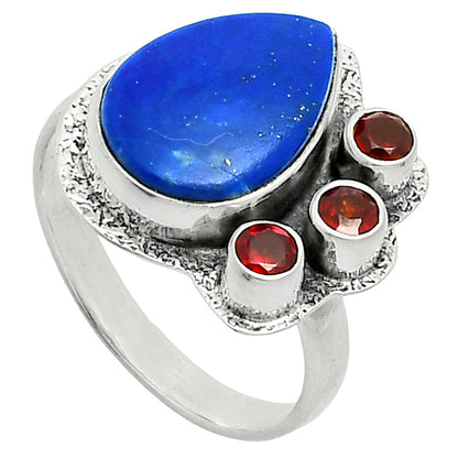 Premium Quality Lapis Lazuli - Afghanistan & Garnet Ring size-8 R-1655 42-ER13692