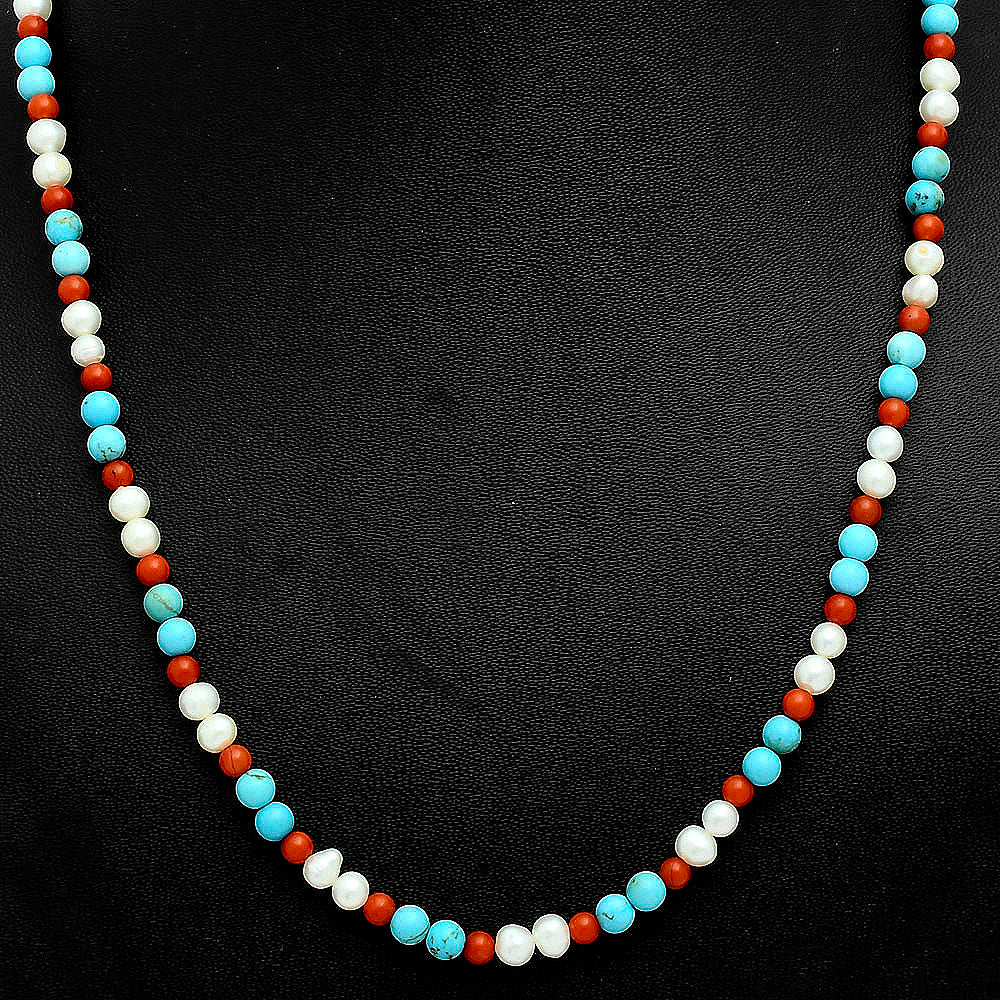 Premium Quality Pearl, Turquoise & Coral Beaded Necklace N-1025 43-EN10135
