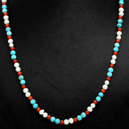 Premium Quality Pearl, Turquoise & Coral Beaded Necklace N-1025 43-EN10135
