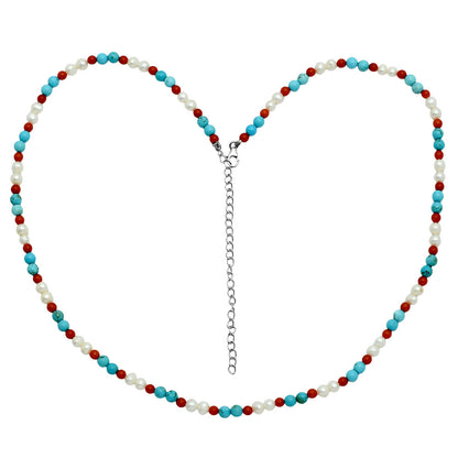 Premium Quality Pearl, Turquoise & Coral Beaded Necklace N-1025 43-EN10135