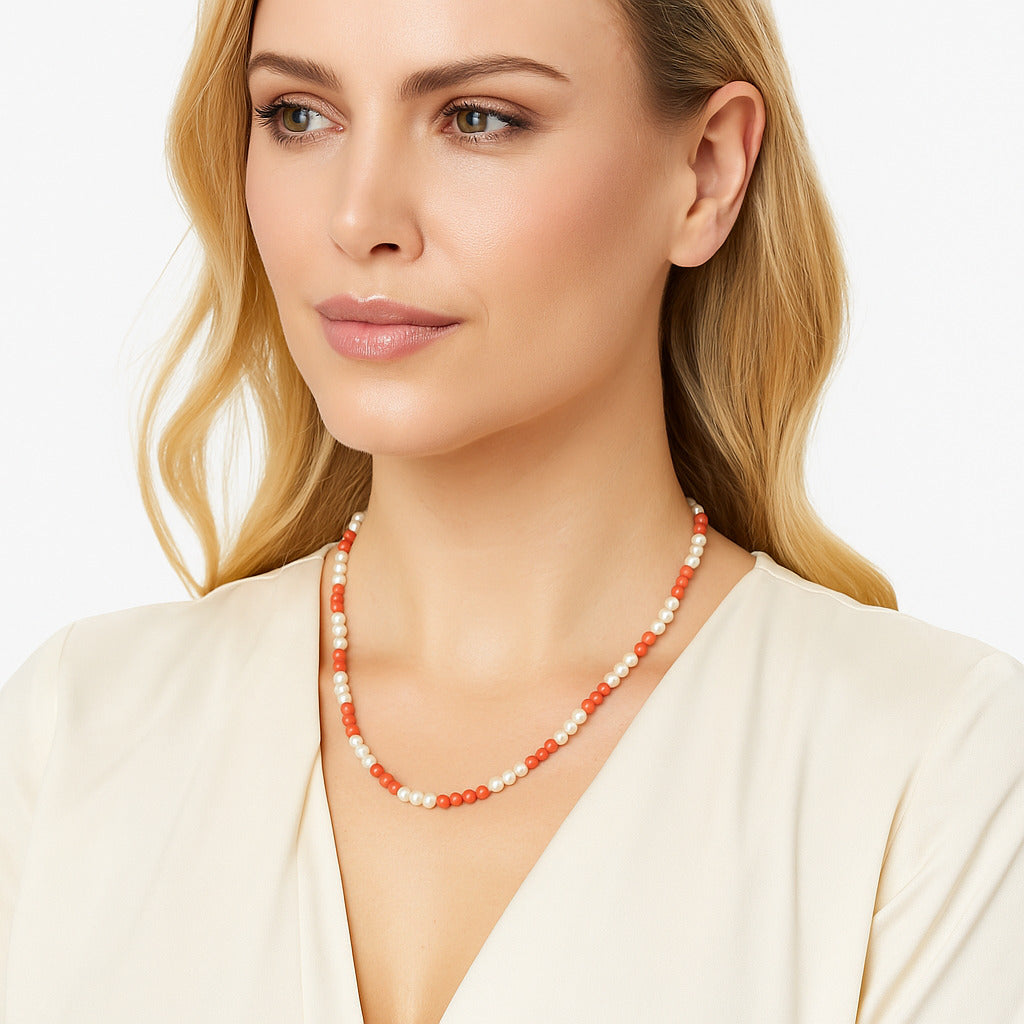Premium Quality Pearl & Coral Beaded Necklace N-1025 43-EN10136