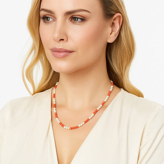 Premium Quality Pearl & Coral Beaded Necklace N-1025 43-EN10136