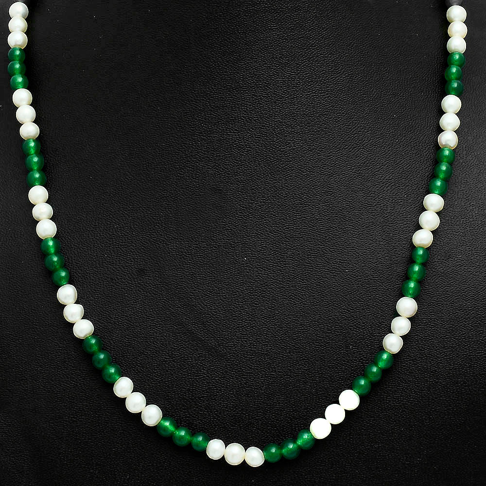 Premium Quality Pearl & Nephrite Jade Beaded Necklace N-1025 43-EN10138