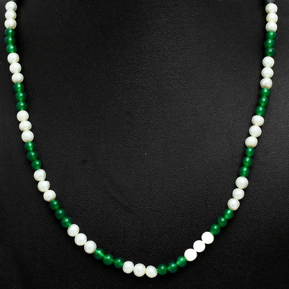 Premium Quality Pearl & Nephrite Jade Beaded Necklace N-1025 43-EN10138
