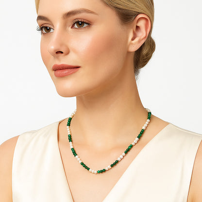 Premium Quality Pearl & Nephrite Jade Beaded Necklace N-1025 43-EN10138
