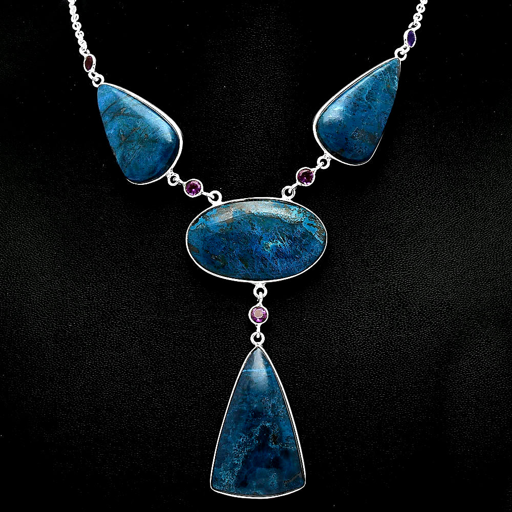 Natural Shattuckite - USA & Amethyst Necklace N-1023 46-EN10140