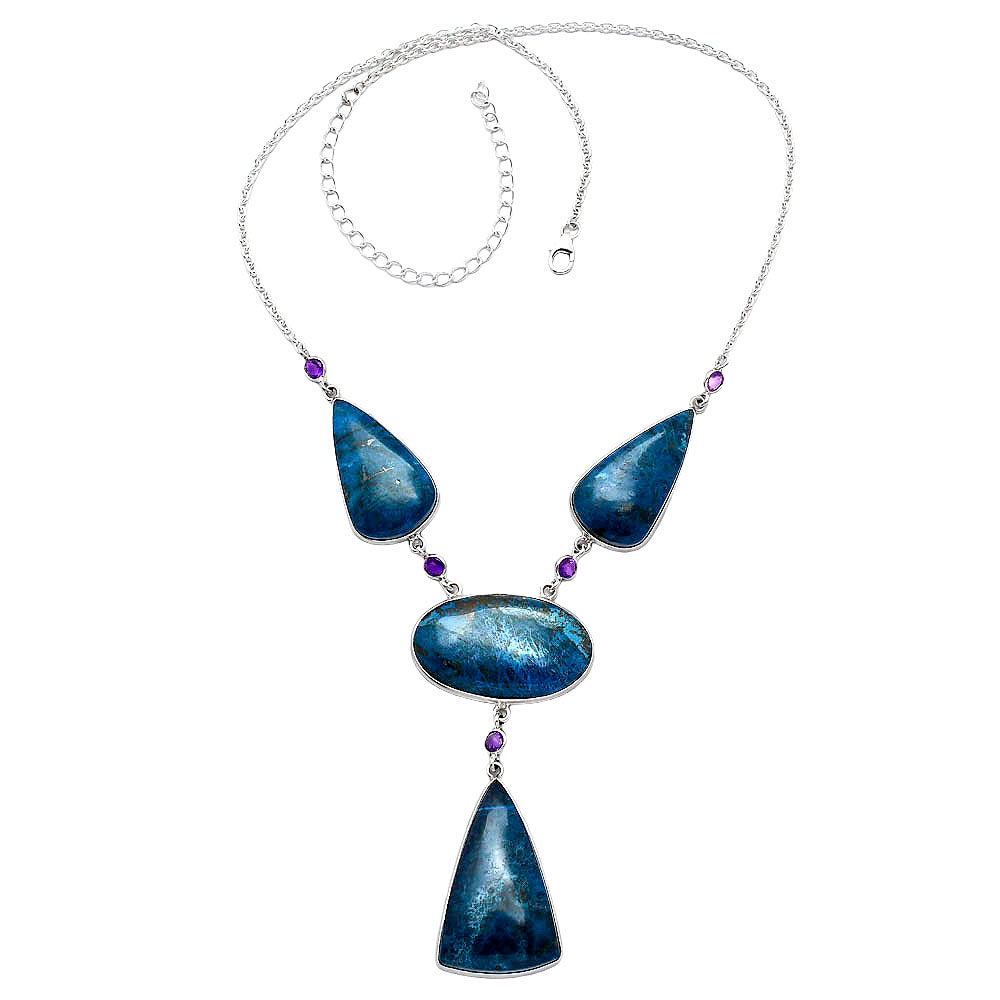Natural Shattuckite - USA & Amethyst Necklace N-1023 46-EN10140