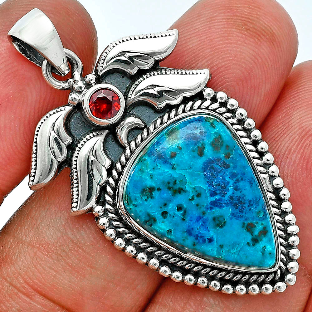 Premium Quality Shattuckite - USA & Garnet Pendant P-1740 46-EP10381