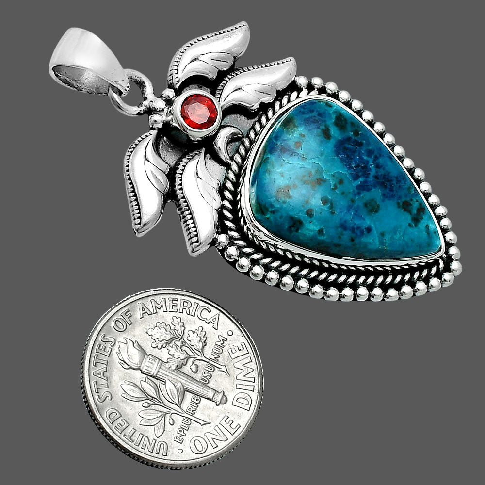 Premium Quality Shattuckite - USA & Garnet Pendant P-1740 46-EP10381