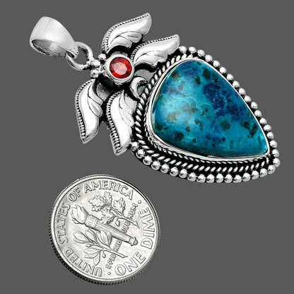 Premium Quality Shattuckite - USA & Garnet Pendant P-1740 46-EP10381