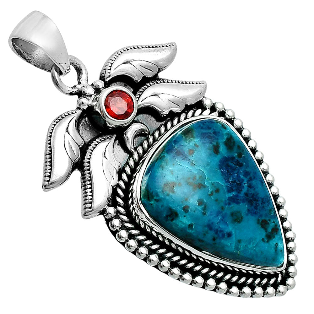 Premium Quality Shattuckite - USA & Garnet Pendant P-1740 46-EP10381