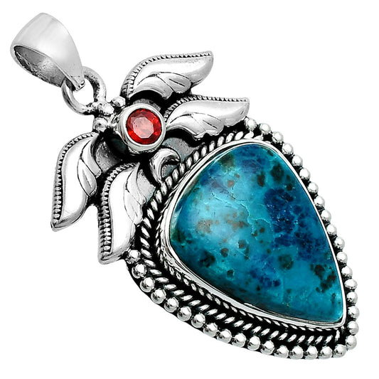 Premium Quality Shattuckite - USA & Garnet Pendant P-1740 46-EP10381