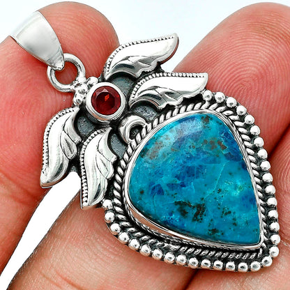 Premium Quality Shattuckite - USA & Garnet Pendant P-1740 46-EP10382