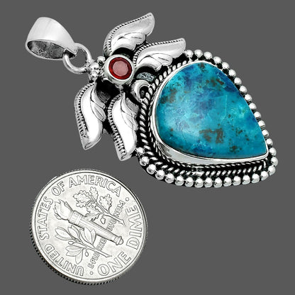 Premium Quality Shattuckite - USA & Garnet Pendant P-1740 46-EP10382