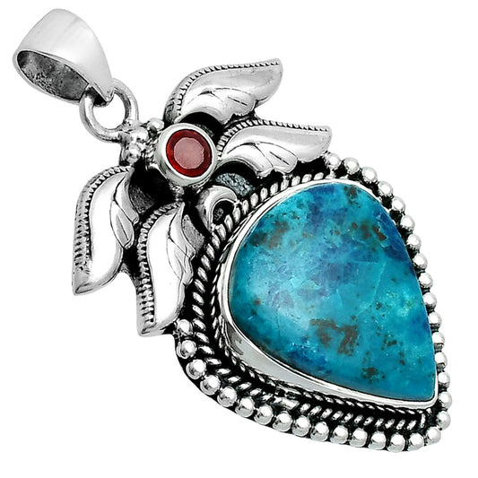 Premium Quality Shattuckite - USA & Garnet Pendant P-1740 46-EP10382