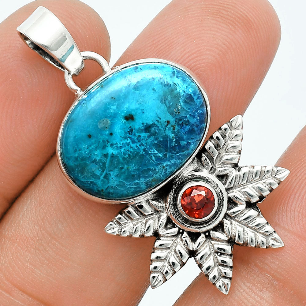 Premium Quality Shattuckite - USA & Garnet Pendant P-1425 46-EP10390