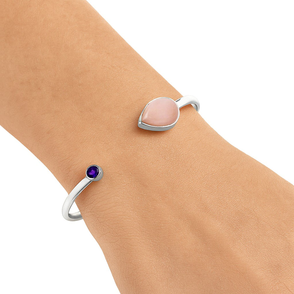 Premium Quality Pink Opal & Amethyst Cuff Bangle Bracelet B-1004 48-EB10511