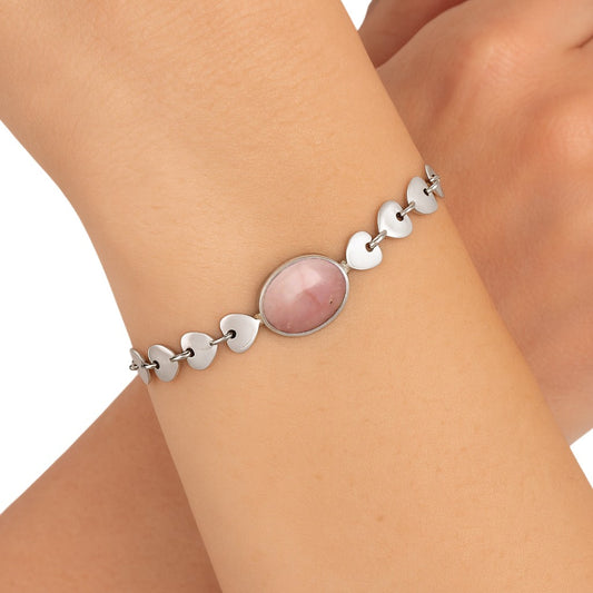 Premium Quality Heart - Pink Opal - Australia Bracelet B-1044 48-EB10525