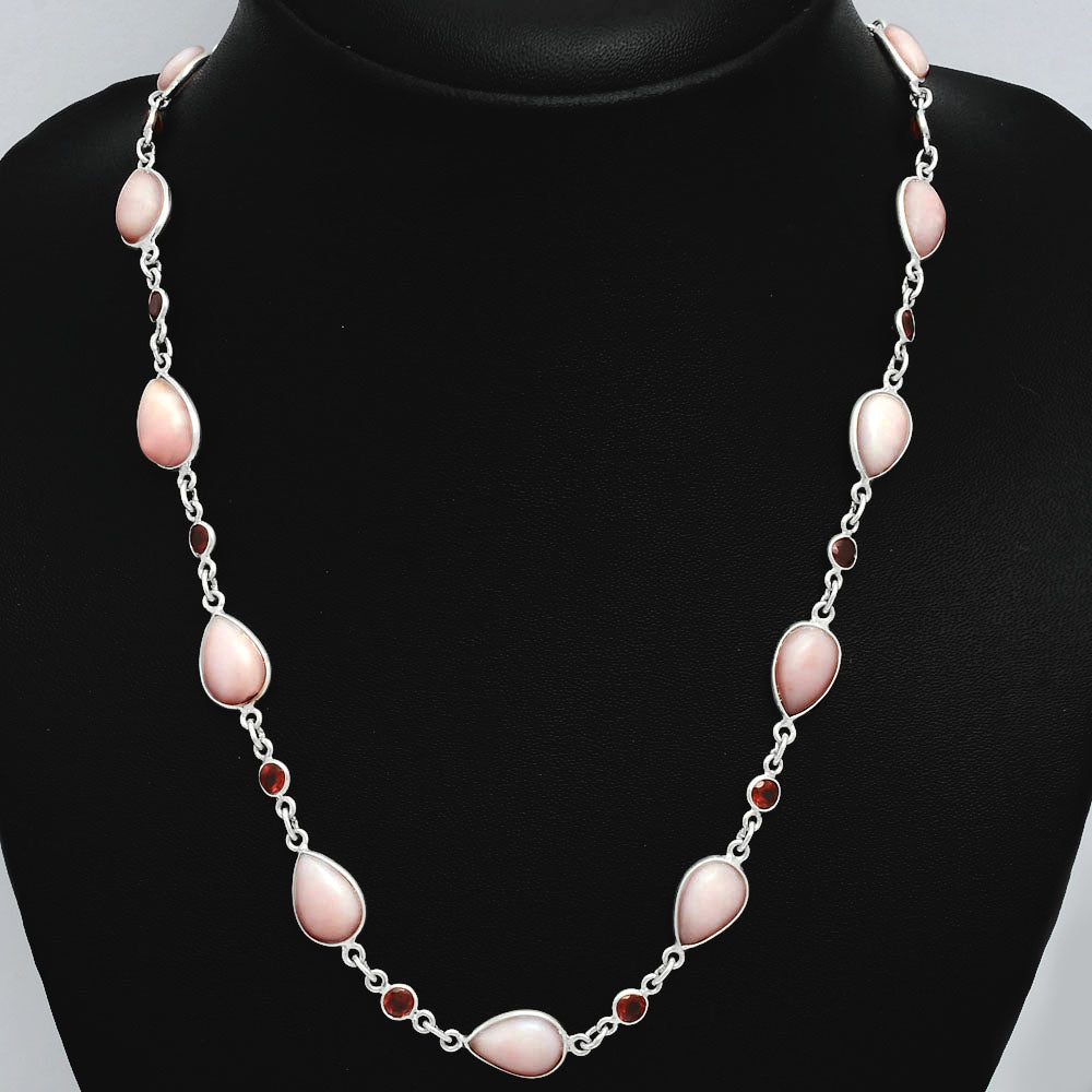 Premium Quality Pink Opal - Australia & Garnet Necklace N-1024 48-EN10141