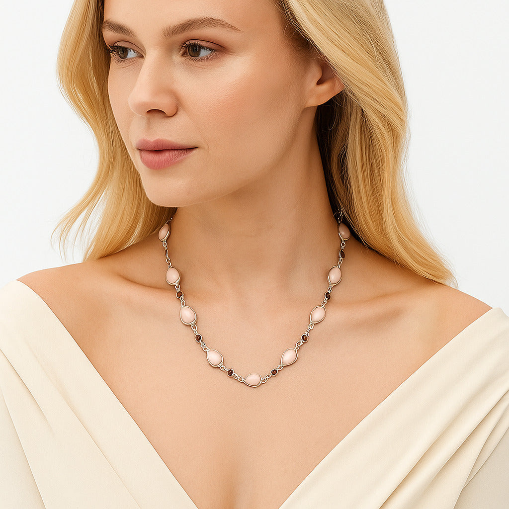 Premium Quality Pink Opal - Australia & Garnet Necklace N-1024 48-EN10141