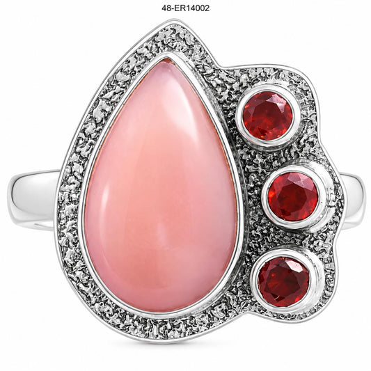 Premium Quality Pink Opal - Australia & Garnet Ring size-10 R-1655 48-ER14002