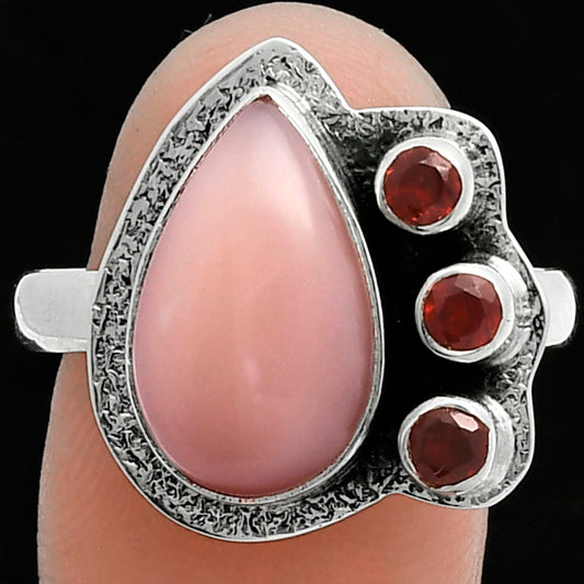 Premium Quality Pink Opal - Australia & Garnet Ring size-10 R-1655 48-ER14002
