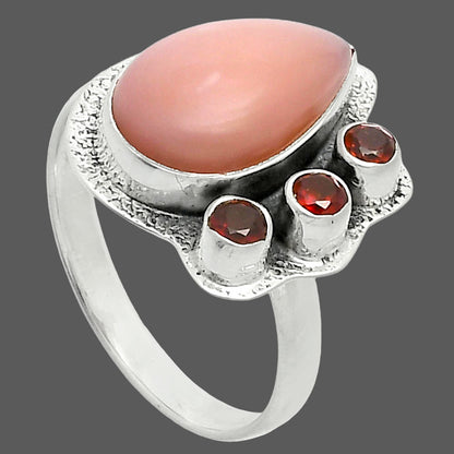 Premium Quality Pink Opal - Australia & Garnet Ring size-10 R-1655 48-ER14002