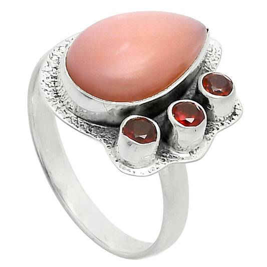 Premium Quality Pink Opal - Australia & Garnet Ring size-10 R-1655 48-ER14002