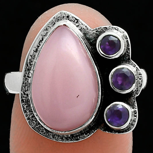 Premium Quality Pink Opal - Australia & Amethyst Ring size-8 R-1655 48-ER14004