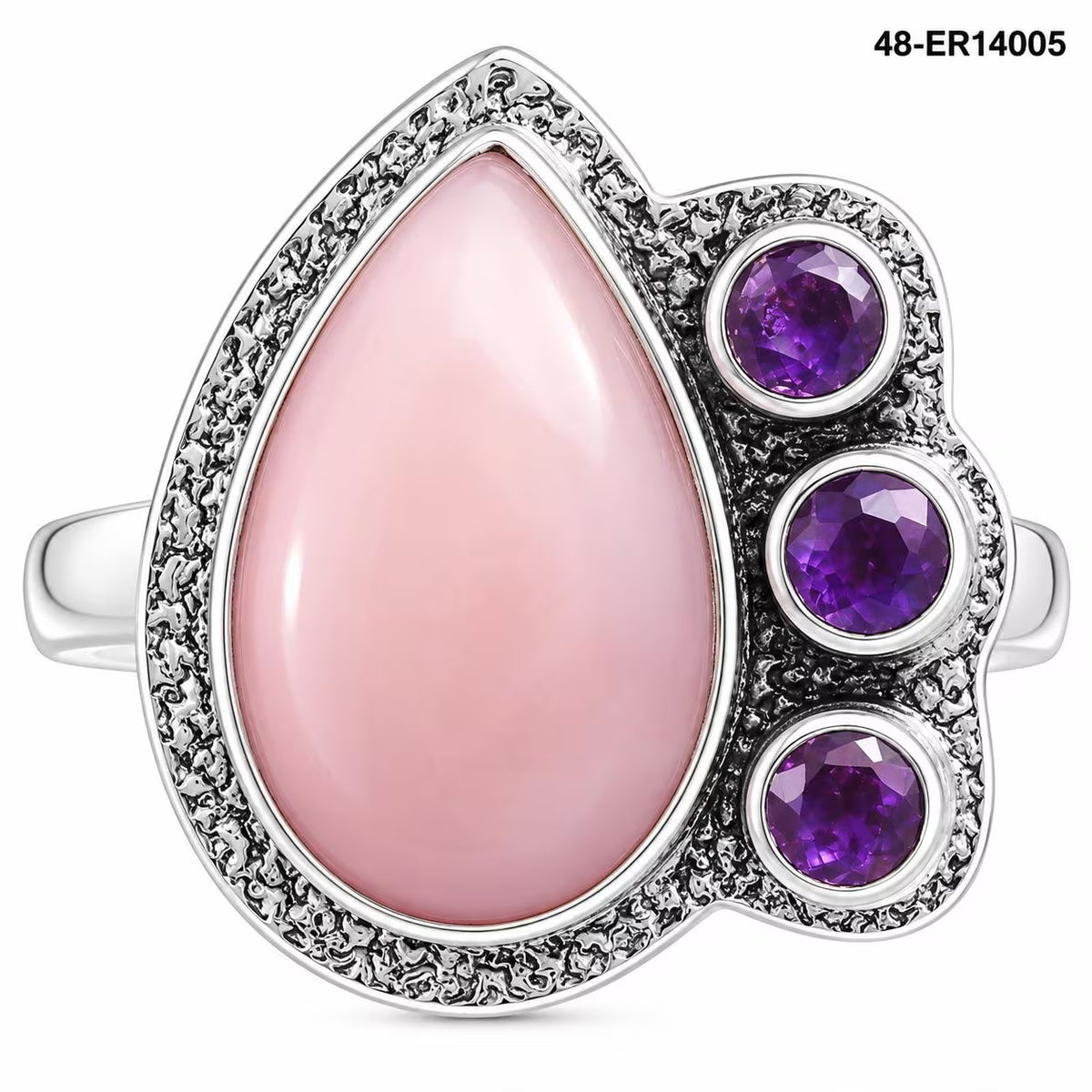 Premium Quality Pink Opal - Australia & Amethyst Ring size-9 R-1655 48-ER14005
