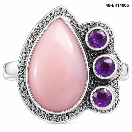 Premium Quality Pink Opal - Australia & Amethyst Ring size-9 R-1655 48-ER14005