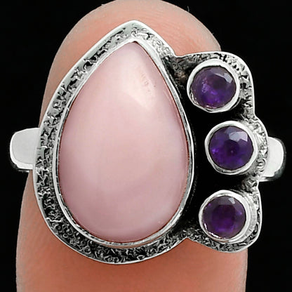 Premium Quality Pink Opal - Australia & Amethyst Ring size-9 R-1655 48-ER14005
