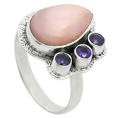 Premium Quality Pink Opal - Australia & Amethyst Ring size-9 R-1655 48-ER14005