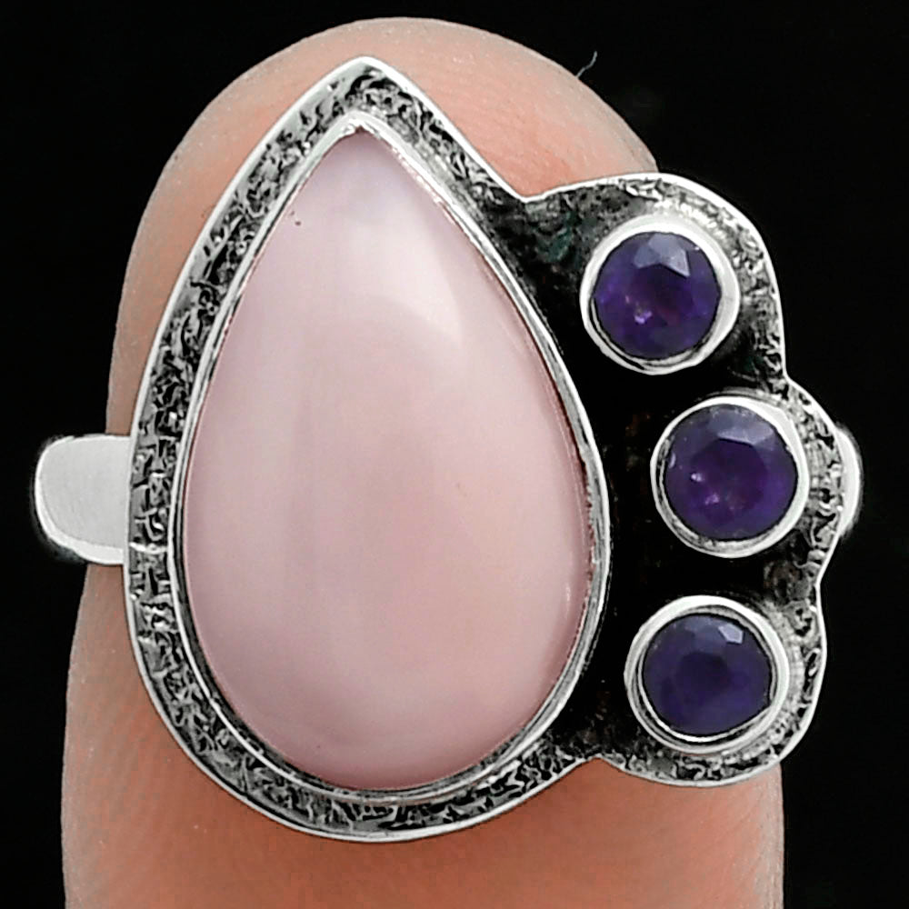 Premium Quality Pink Opal - Australia & Amethyst Ring size-8 R-1655 48-ER14006
