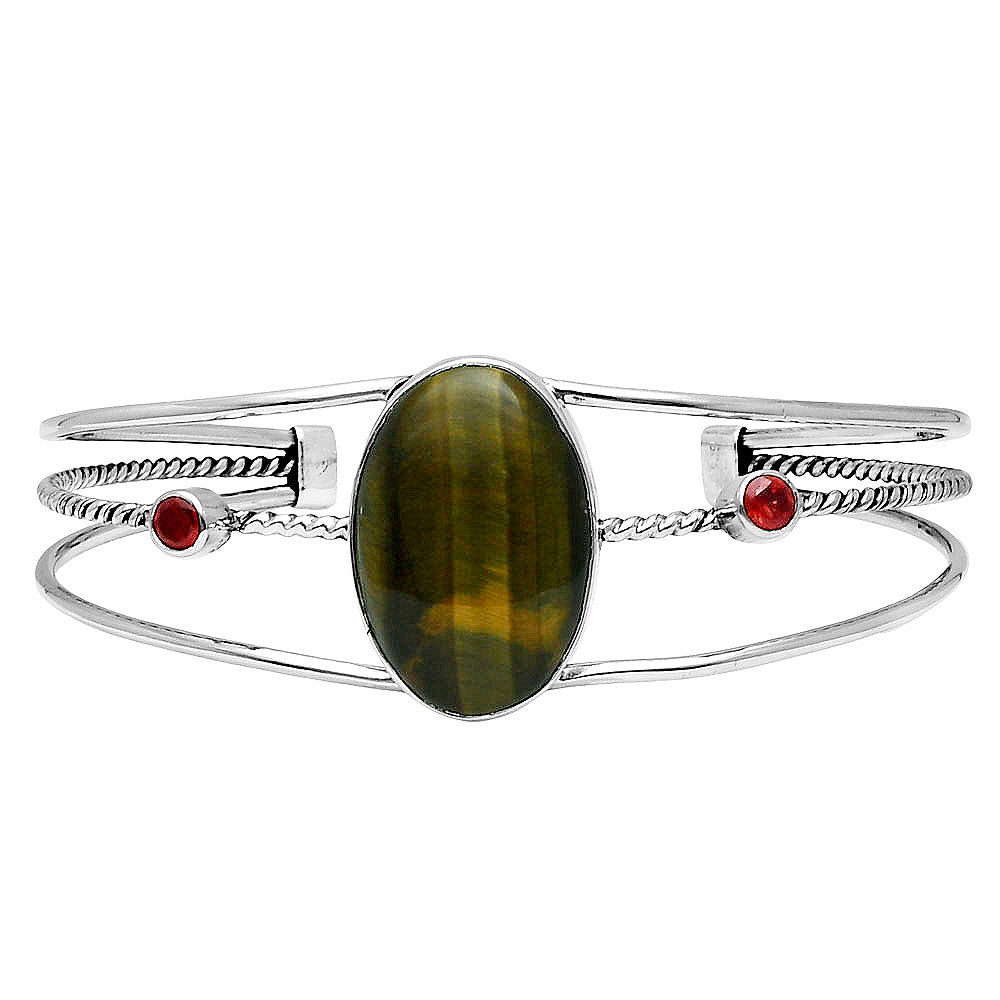 Premium Blue Tiger Eye & Garnet Cuff Bangle Bracelet B-1011 51-EB10533