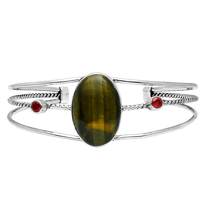 Premium Blue Tiger Eye & Garnet Cuff Bangle Bracelet B-1011 51-EB10533