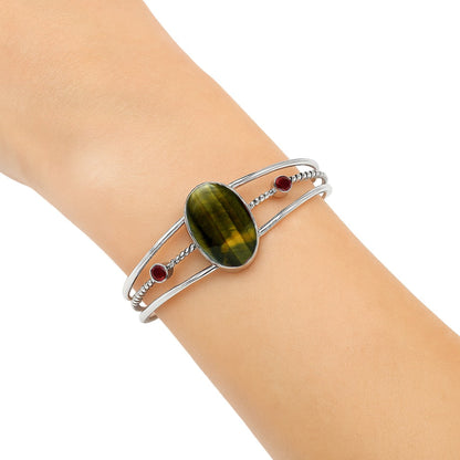 Premium Blue Tiger Eye & Garnet Cuff Bangle Bracelet B-1011 51-EB10533