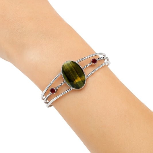 Premium Blue Tiger Eye & Garnet Cuff Bangle Bracelet B-1011 51-EB10533