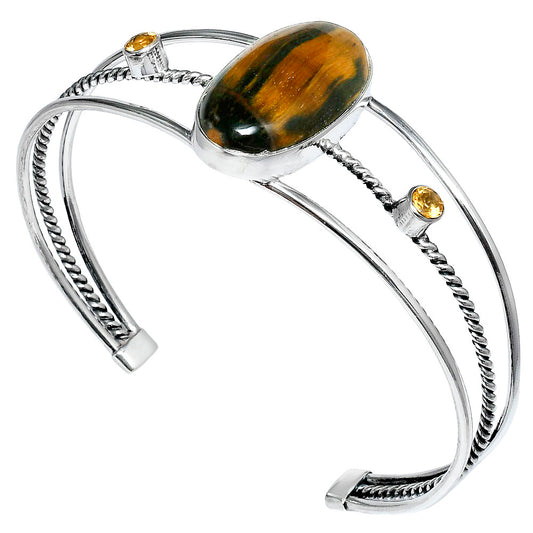 Premium Blue Tiger Eye & Citrine Cuff Bangle Bracelet B-1011 51-EB10534