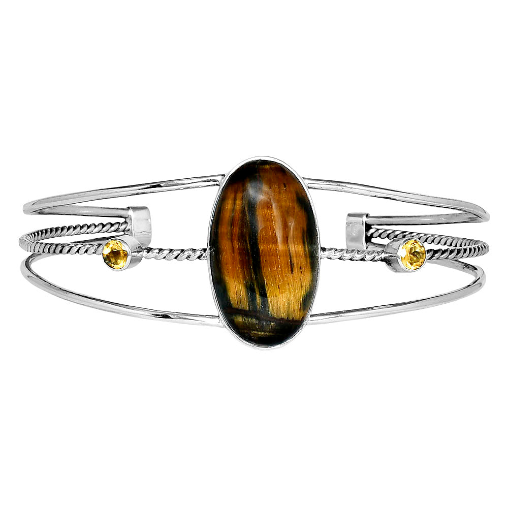 Premium Blue Tiger Eye & Citrine Cuff Bangle Bracelet B-1011 51-EB10534
