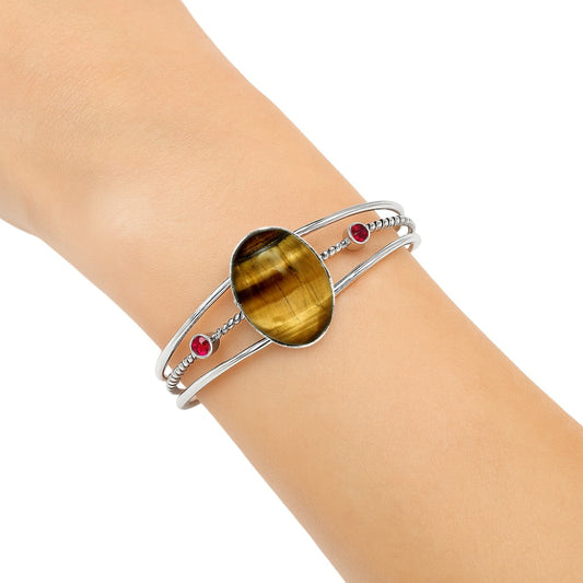 Premium Tiger Eye & Garnet Cuff Bangle Bracelet B-1011 51-EB10535