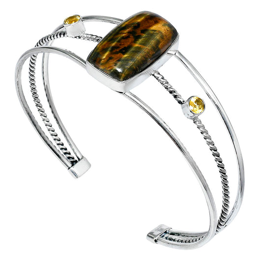 Premium Blue Tiger Eye & Citrine Cuff Bangle Bracelet B-1011 51-EB10538