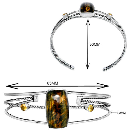 Premium Blue Tiger Eye & Citrine Cuff Bangle Bracelet B-1011 51-EB10538