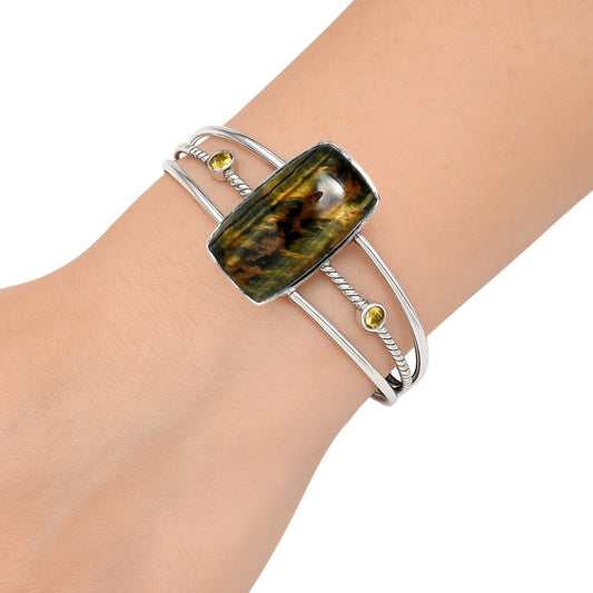 Premium Blue Tiger Eye & Citrine Cuff Bangle Bracelet B-1011 51-EB10538