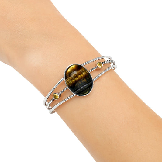 Premium Blue Tiger Eye & Citrine Cuff Bangle Bracelet B-1011 51-EB10539